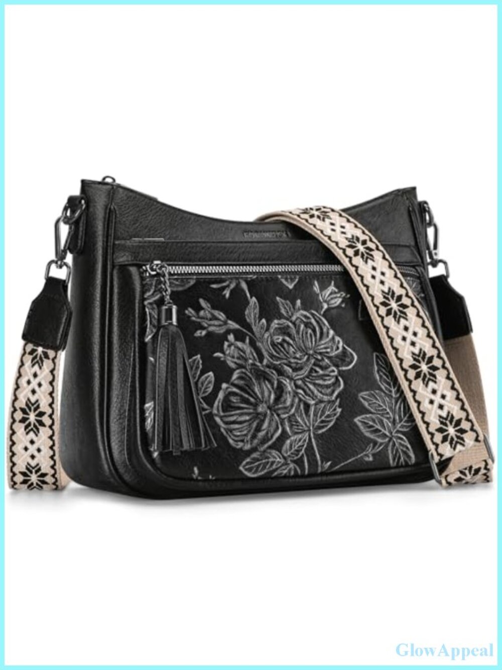 Vegan Leather Crossbody Bag Medium Wide Boho Strap Travel Purse